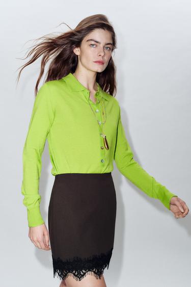 FALDA PANTALÓN BAJO PUNTILLA - Marrón de Zara