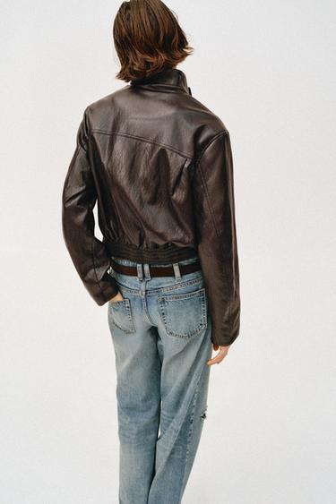 BOMBER COURTE MATIÈRE SYNTHÉTIQUE - Marron foncé de Zara - Image 4