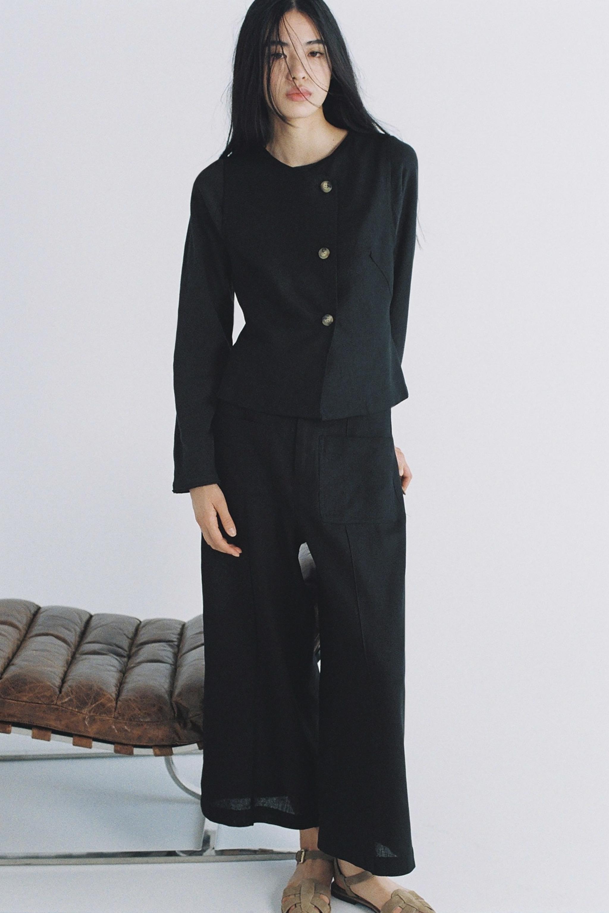 ベルト付きキュロットリネンパンツ - ブラック | ZARA Japan / 日本
