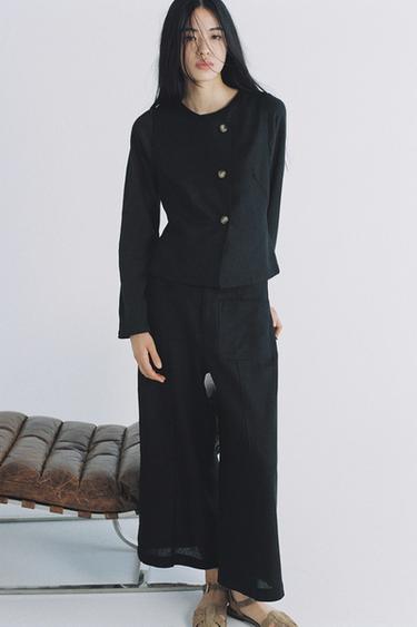 LINEN CULOTTES WITH BELT - Black by Zara