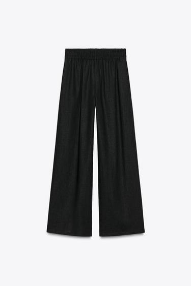 LINEN BLEND WIDE-LEG TROUSERS - Black by Zara