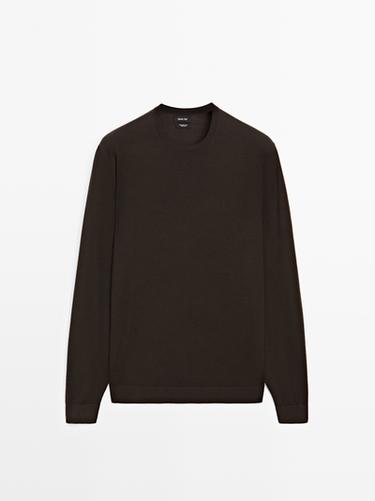 Jersey punto 100% lana merino - Marrón de Zara