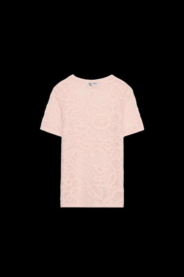 TOP PUNTO TEXTURA FLORES - Rosa claro de Zara
