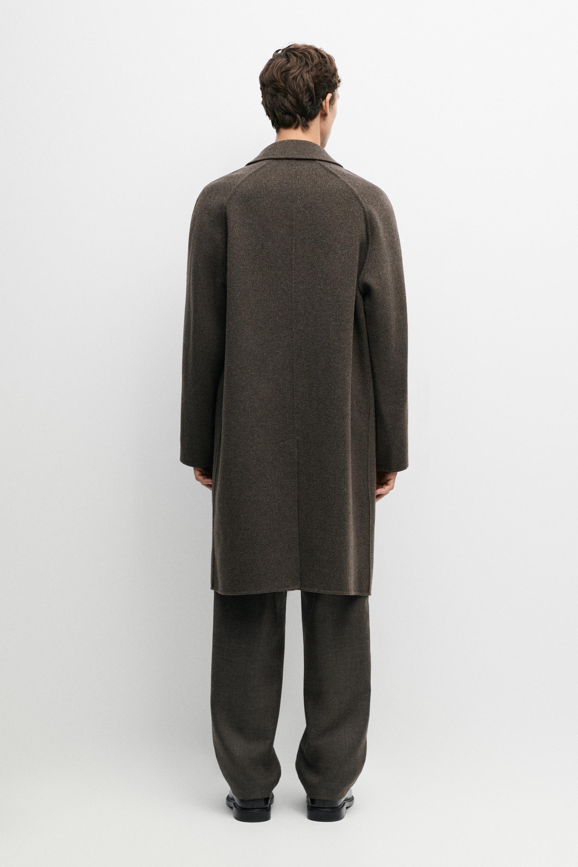 Manteau long tissu double laine mélangée