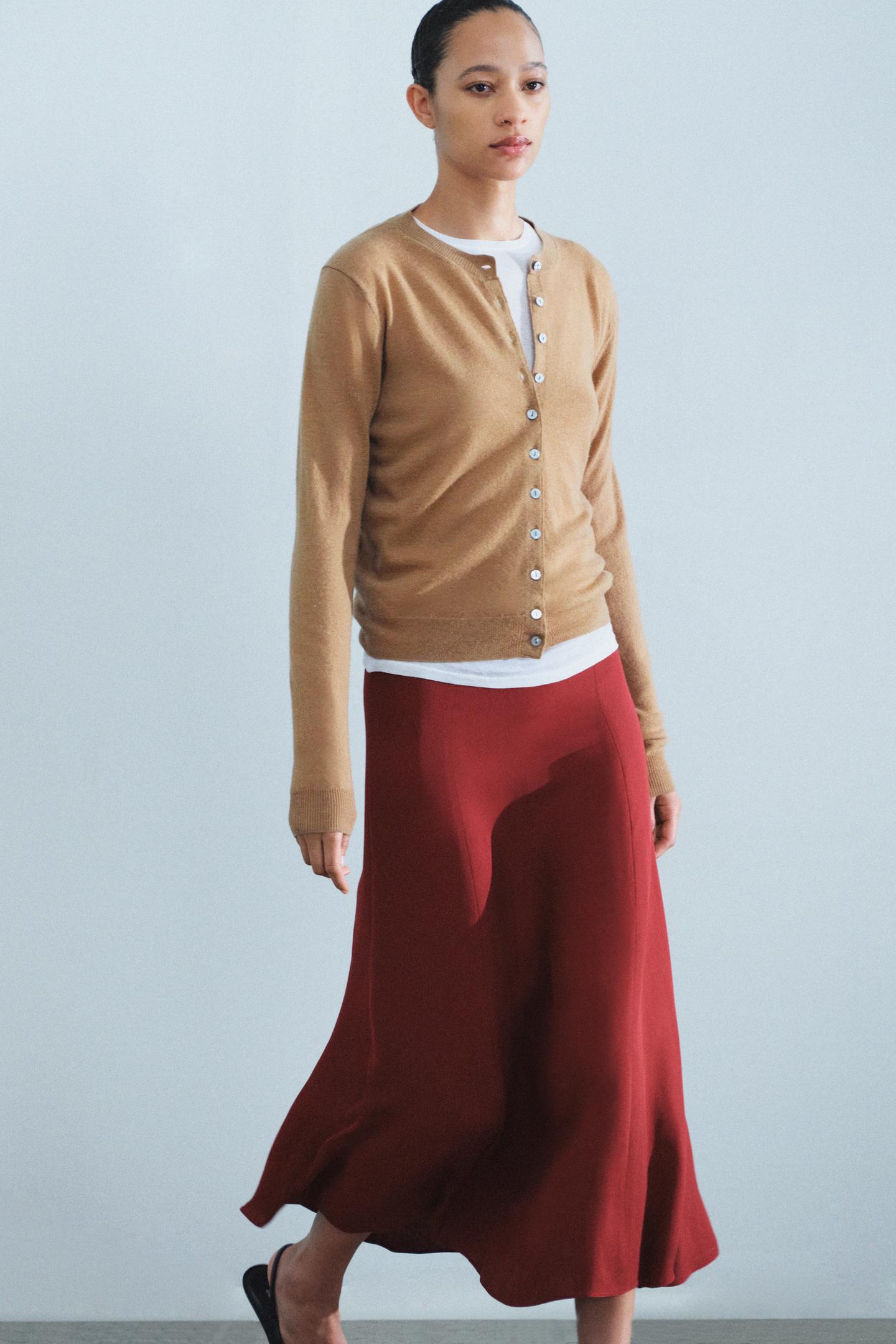 Женская юбка Zara ZW Collection MIDI, цвет: Бордовый — фото 4