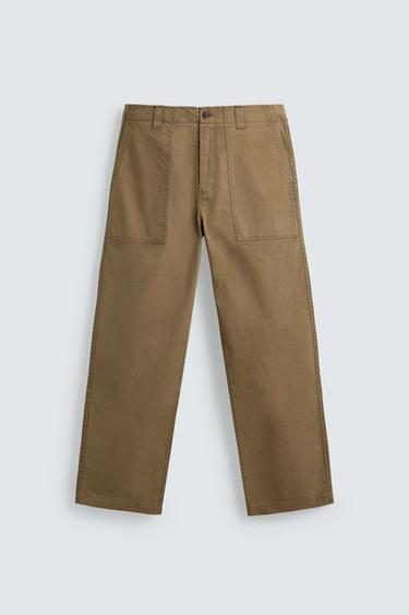 FADED STRAIGHT-LEG TROUSERS - camel by Zara
