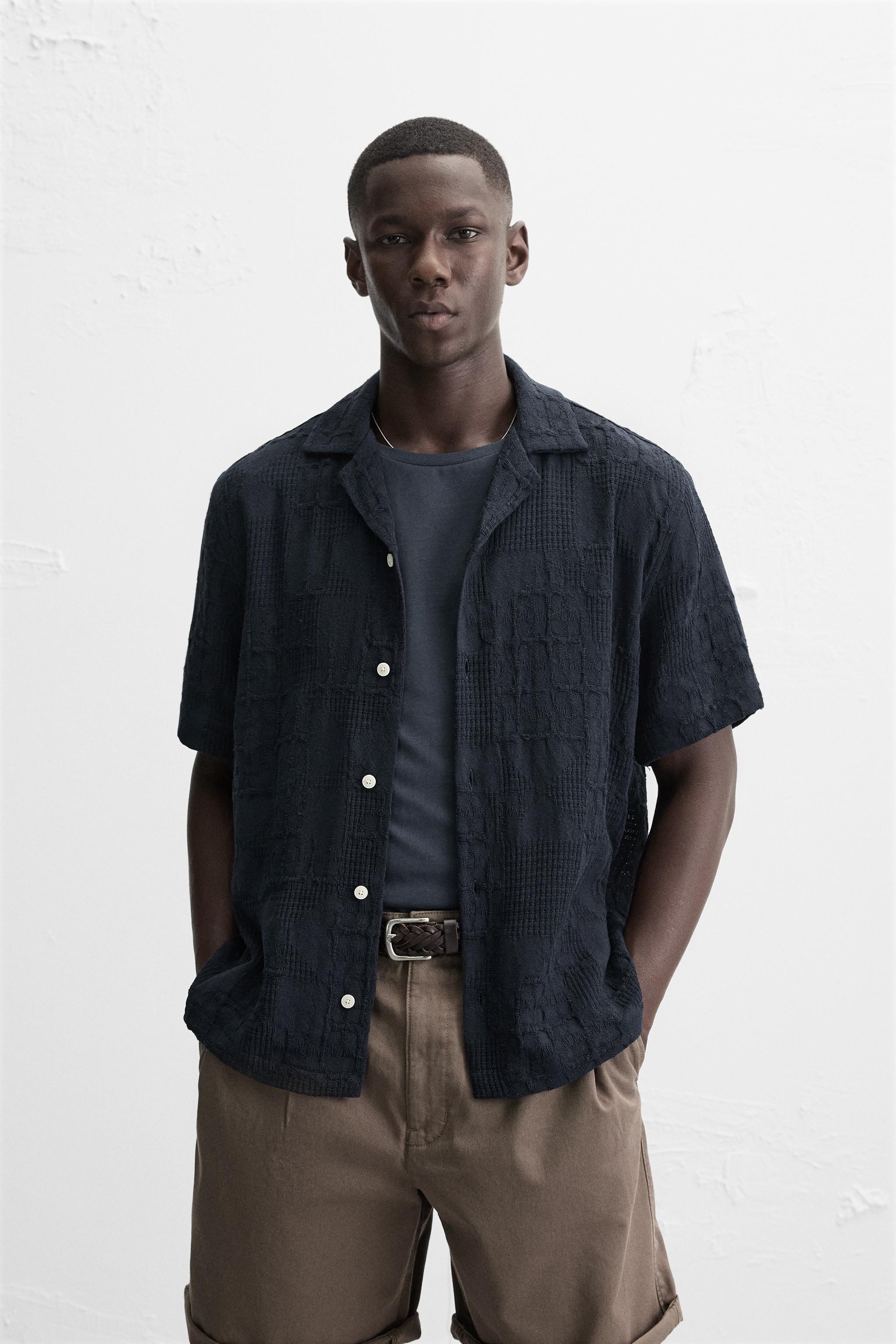 RELAXED FIT JACQUARD SHIRT - Navy blue | ZARA United States