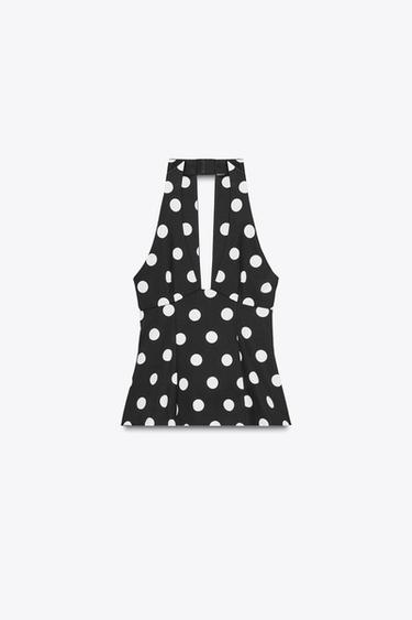 POLKA DOT HALTER TOP WITH BACK BOW - Black / White by Zara - Image 3