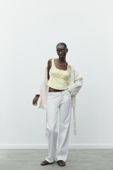 Zara MIXED POPLIN TOP - Yellow - Image 0