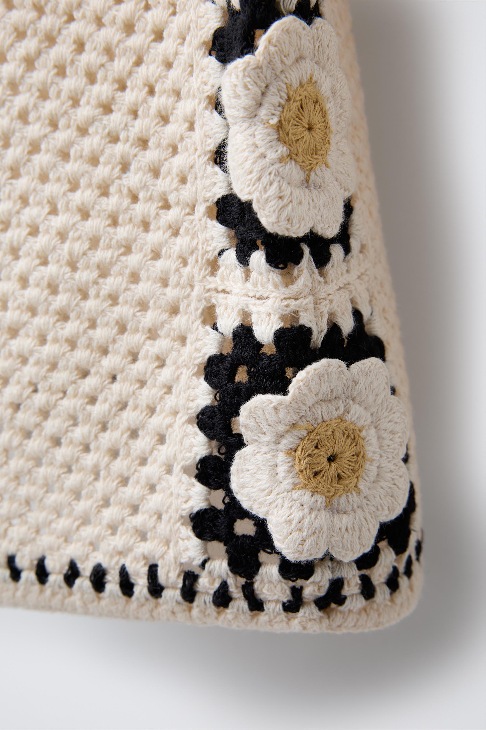 VESTIDO PUNTO FLORES CROCHET Crudo Negro ZARA Chile