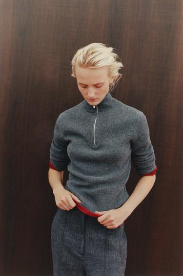 Zara 100% WOOL ZIP-UP SWEATER - Mid-gray