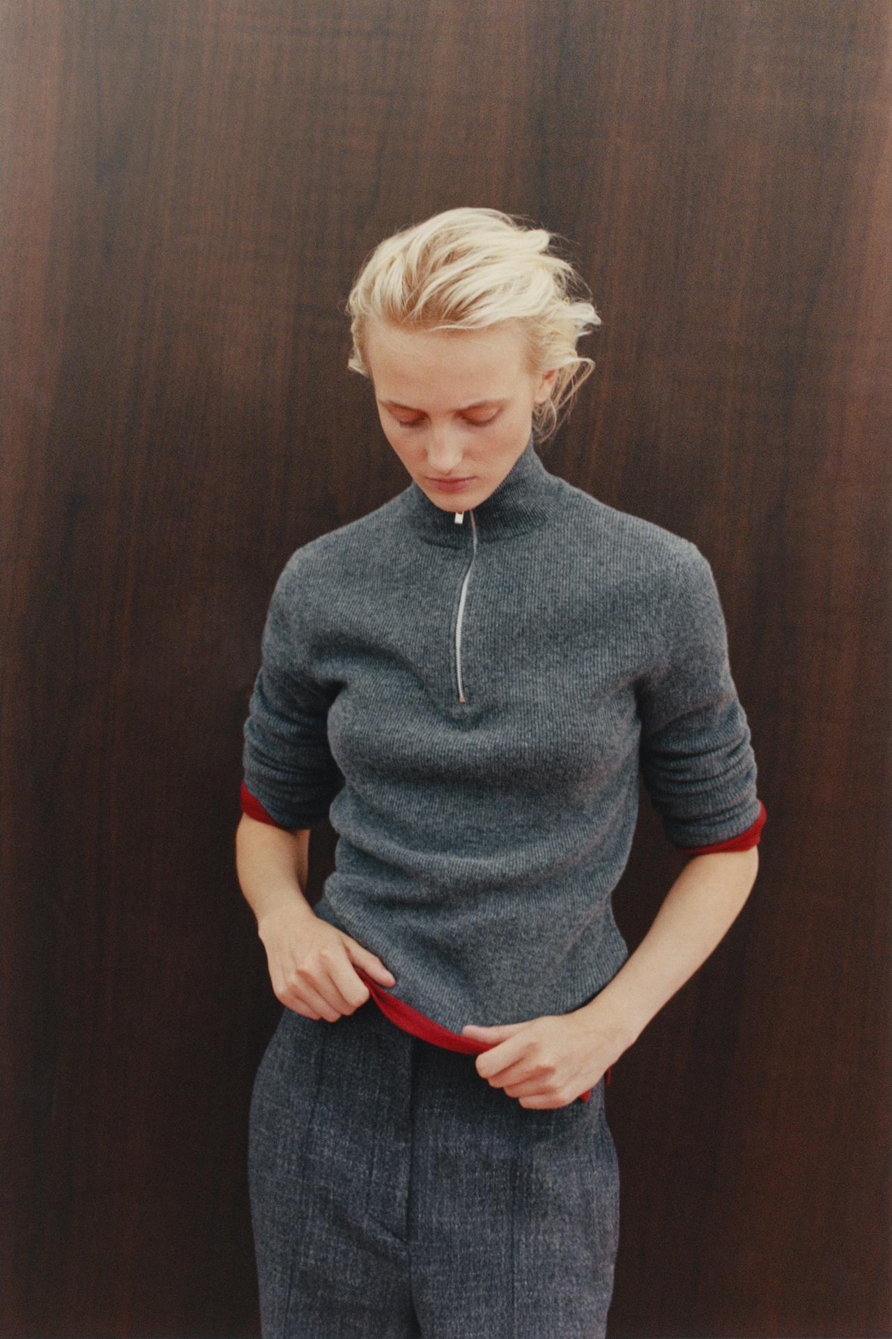 100% WOOL ZIP-UP JUMPER — Mid-gray