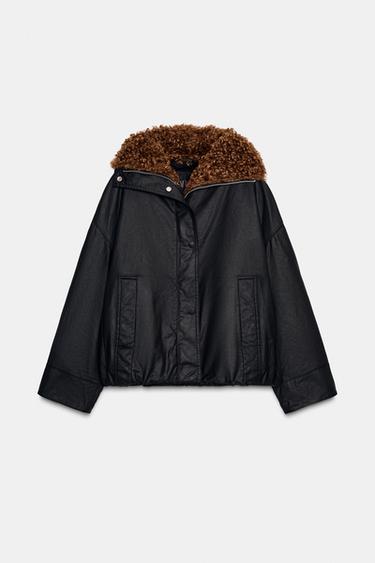 FAUX SHEARLING BOMBER JACKET ZW COLLECTION - Black by Zara - Image 8