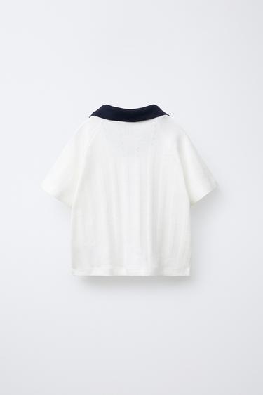 CONTRAST POLO COLLAR T-SHIRT - Oyster-white by Zara - Image 1