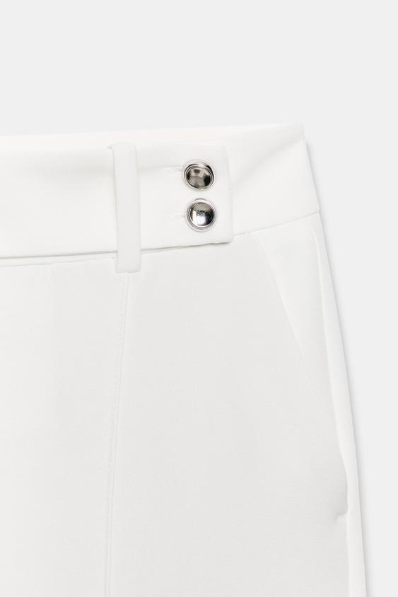PANTALON DROIT À BOUTONS - Blanc cassé de Zara - Image 7