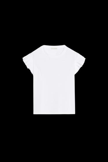 CAMISETA EFECTO LAVADO VOLANTES - Blanco de Zara - Imagen 0