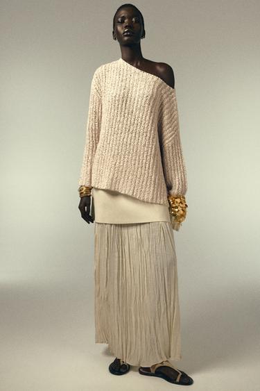 COMBINED PLEATED KNIT SKIRT - Mid-ecru by Zara