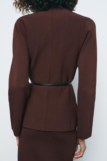 PLAIN KNIT BELTED JACKET - Brown by Zara - Image 2