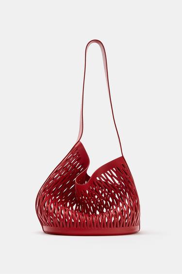 Zara DIE-CUT LEATHER BAG - Red