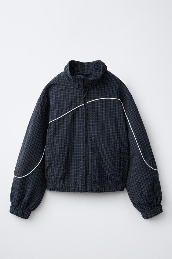 CHECK JACKET WITH CONTRAST TRIM - Blue by Zara - Image 0