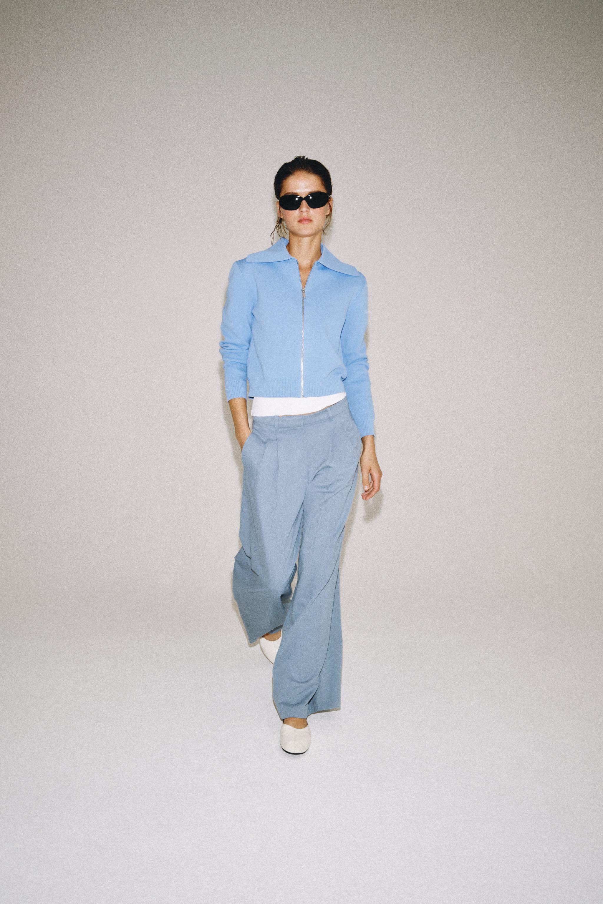 CALÇA WIDE LEG PREGAS ZW COLLECTION - Azul / Cinza | ZARA Brasil