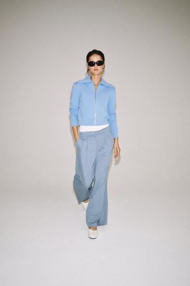 ZW COLLECTION PLEATED WIDE-LEG TROUSERS - Blue / Grey by Zara