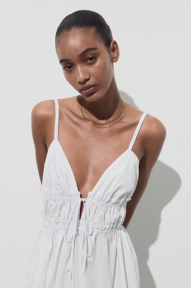 ROBE MIDI EN POPELINE À BRETELLES - Blanc de Zara - Image 2