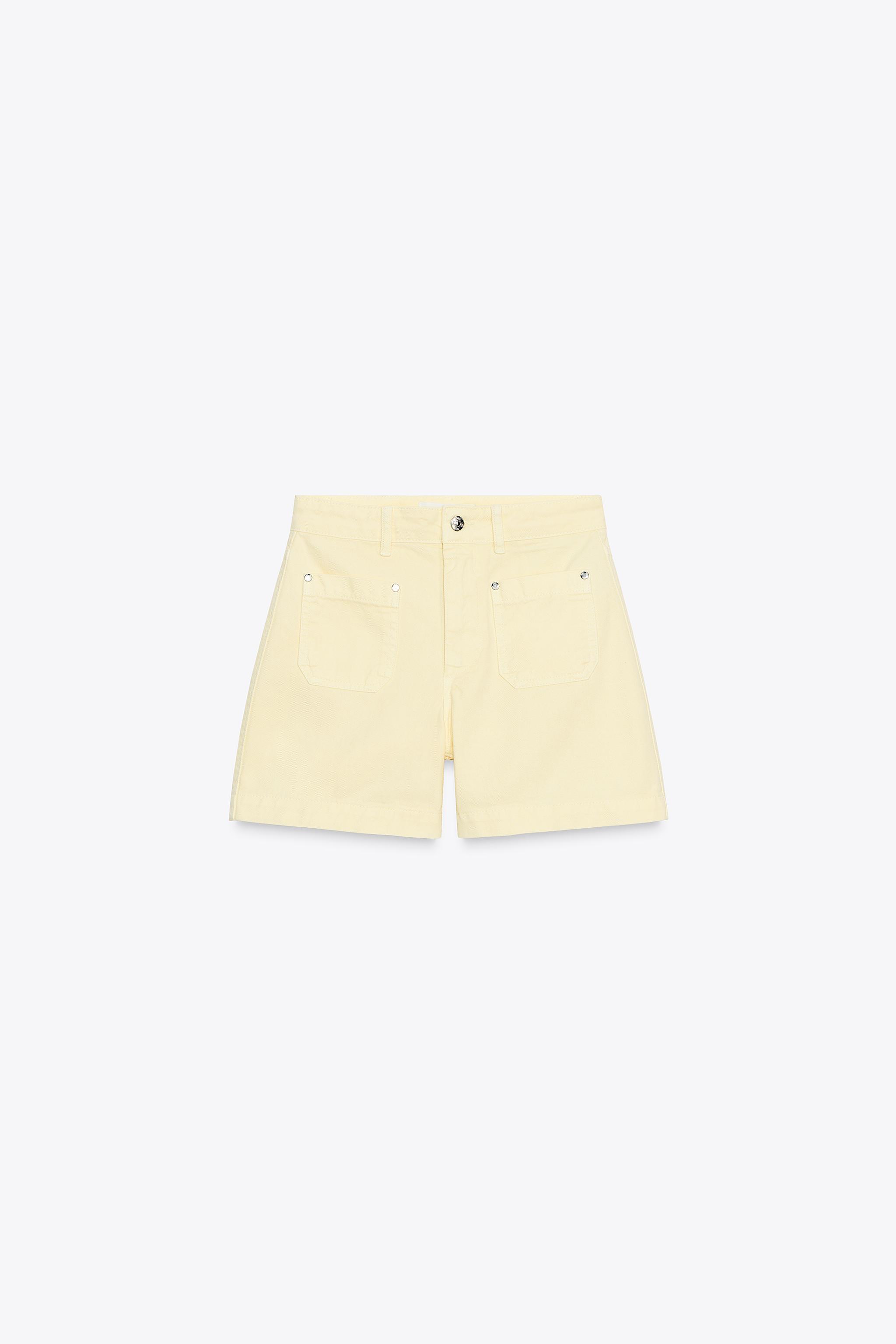 ZARA SHORTS Z1975 ハイウエスト パッチポケット付き 6147/105 Z1975 HIGH-WAISTED SHORTS WITH PATCH POCKETS - Pastel yellow