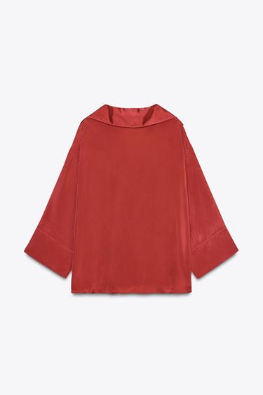 CHEMISE SATINÉE À POCHE LIMITED EDITION - Rouge foncé de Zara - Image 6