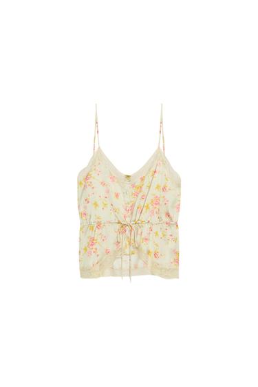 Zara 緞面花卉蕾絲上衣 - 氣泡酒色