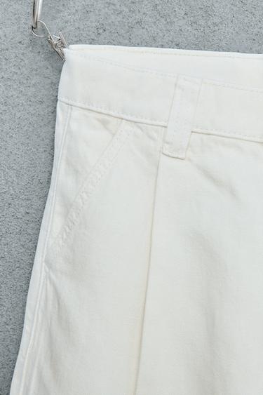 STORIESZ - DENIM BERMUDA SHORTS WITH DARTS, COTTON AND LINEN BLEND - Ecru by Zara - Image 2