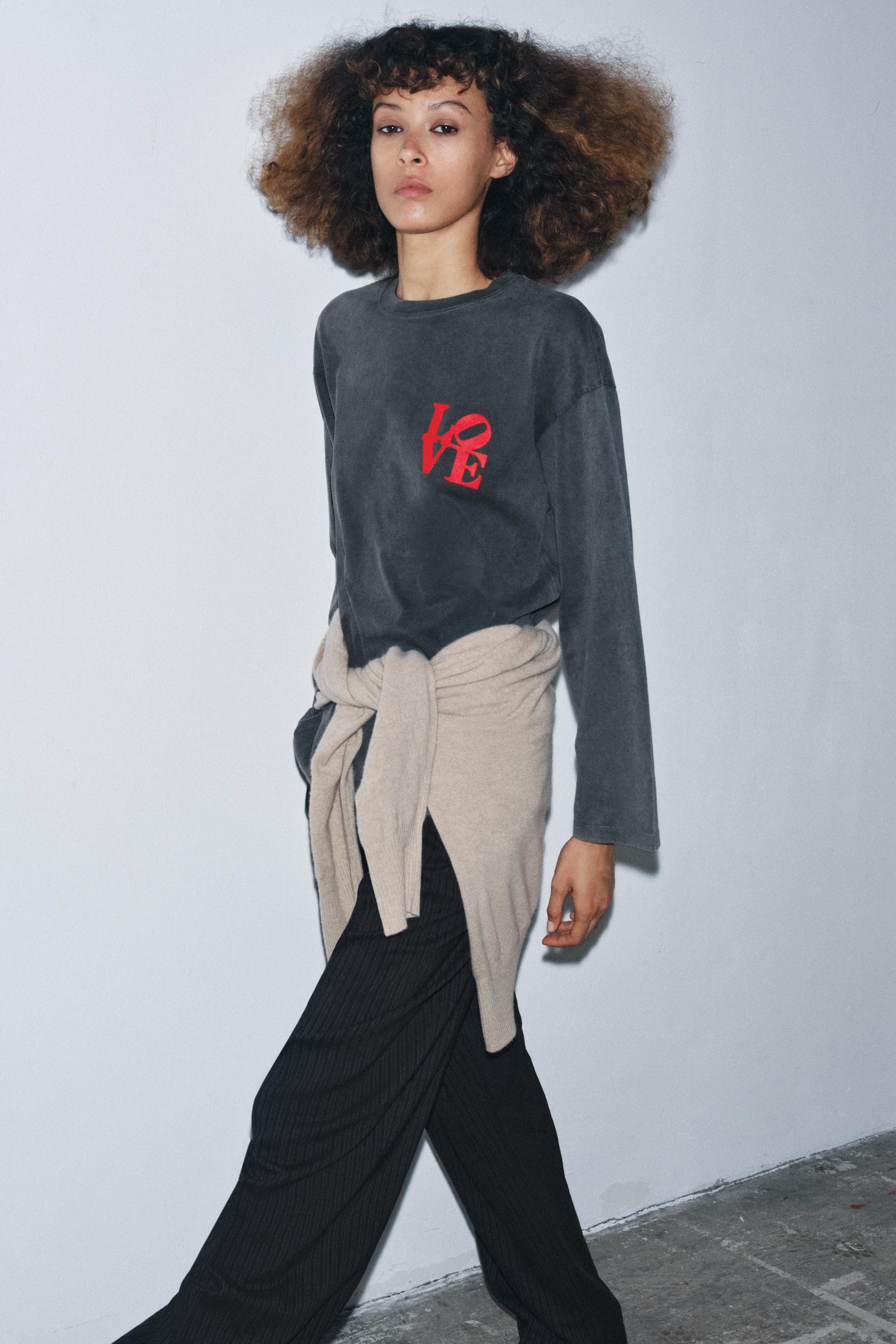 ウォッシュドロングスリーブTシャツ - カーボングレー | ZARA Japan / 日本