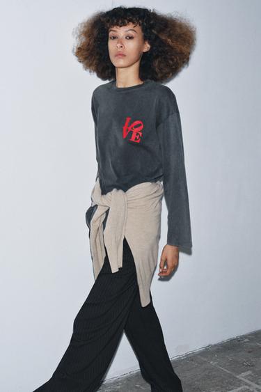 WASHED LONG SLEEVE T-SHIRT - Anthracite grey by Zara