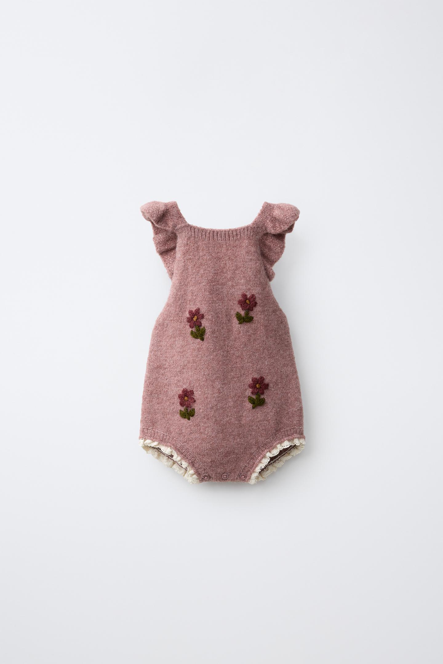 Детский комбинезон Zara Embroidered Floral Knit, цвет: Розовый
