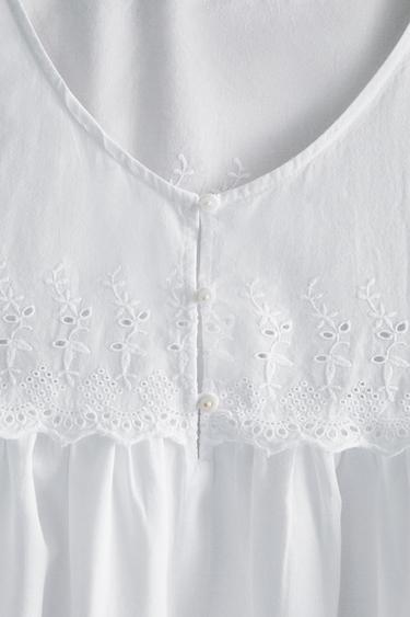 CHEMISE DE NUIT COTON DÉTAILS BRODÉS - Blanc de Zara - Image 3