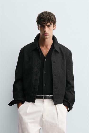 Zara CROCHET TEXTURED JACKET - Black