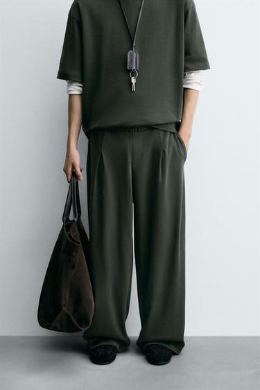 WIDE-LEG PLEATED JOGGER TROUSERS - Mid-green by Zara