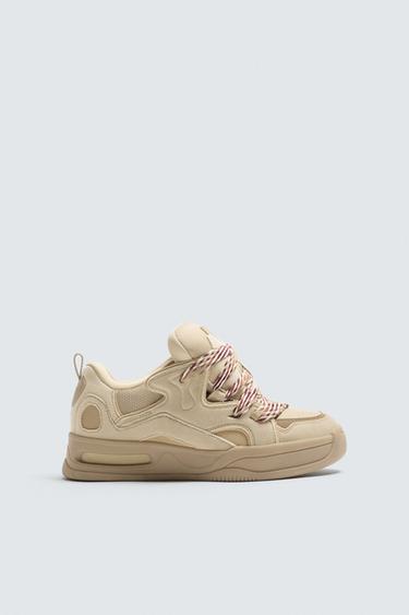 TÊNIS SKATE COM CORDAS - Branco-osso da Zara