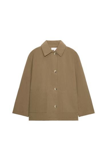 JAKKE MED PLASTRONLOMMER - Kaki fra Zara