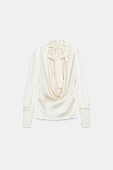 CHEMISE SATINÉE AVEC LAÇAGE AU DOS - Blanc cassé de Zara - Image 7