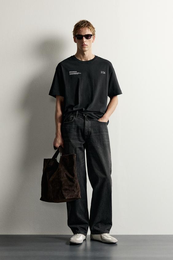 CONTRAST EMBROIDERED RELAXED FIT T-SHIRT - Black de Zara - Imagen 0