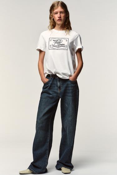 T-SHIRT WITH ORGANZA SLOGAN - White by Zara - Image 0