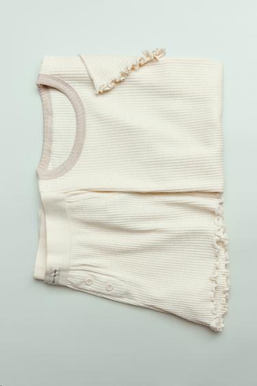 6-14 YEARS/ CONTRAST RIBBED PYJAMAS - Ecru by Zara