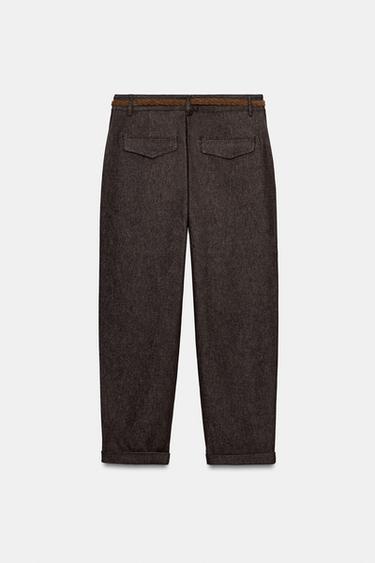 PANTALON CHINO CEINTURE TRESSÉE - Marron de Zara - Image 8