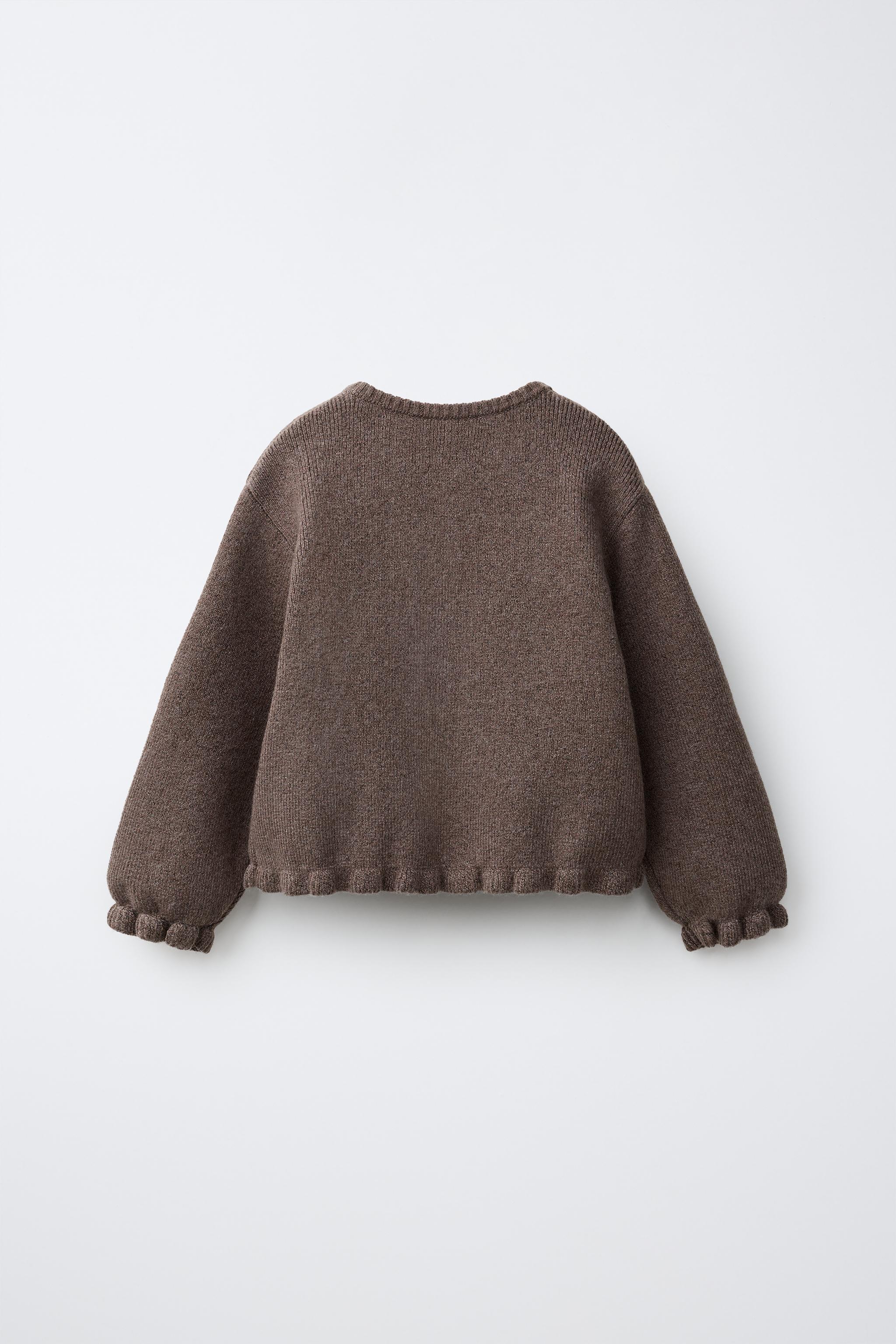 RUFFLED KNIT CARDIGAN — Brown / Taupe
