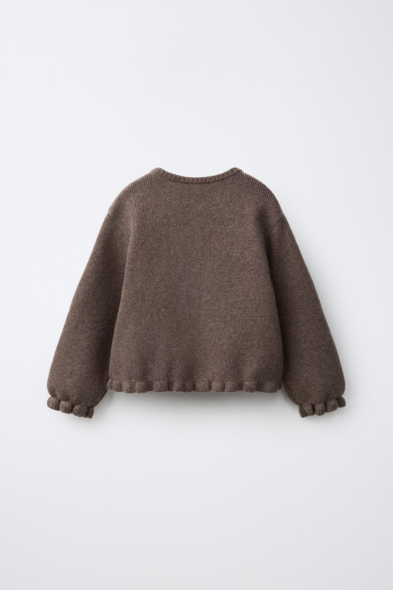 RUFFLED KNIT CARDIGAN — Brown / Taupe