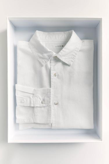 CAMISA CON LINO - Blanco de Zara