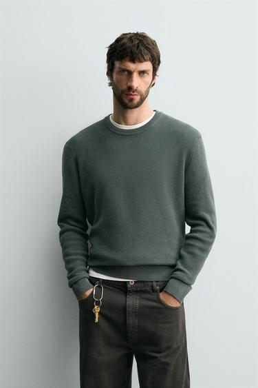 Zara DŽEMPER MREŽASTE TEKSTURE REGULAR FIT KROJA – plava / zelena