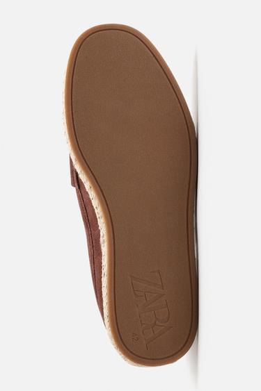 Zara LEATHER MOCCASIN ESPADRILLES - Brown