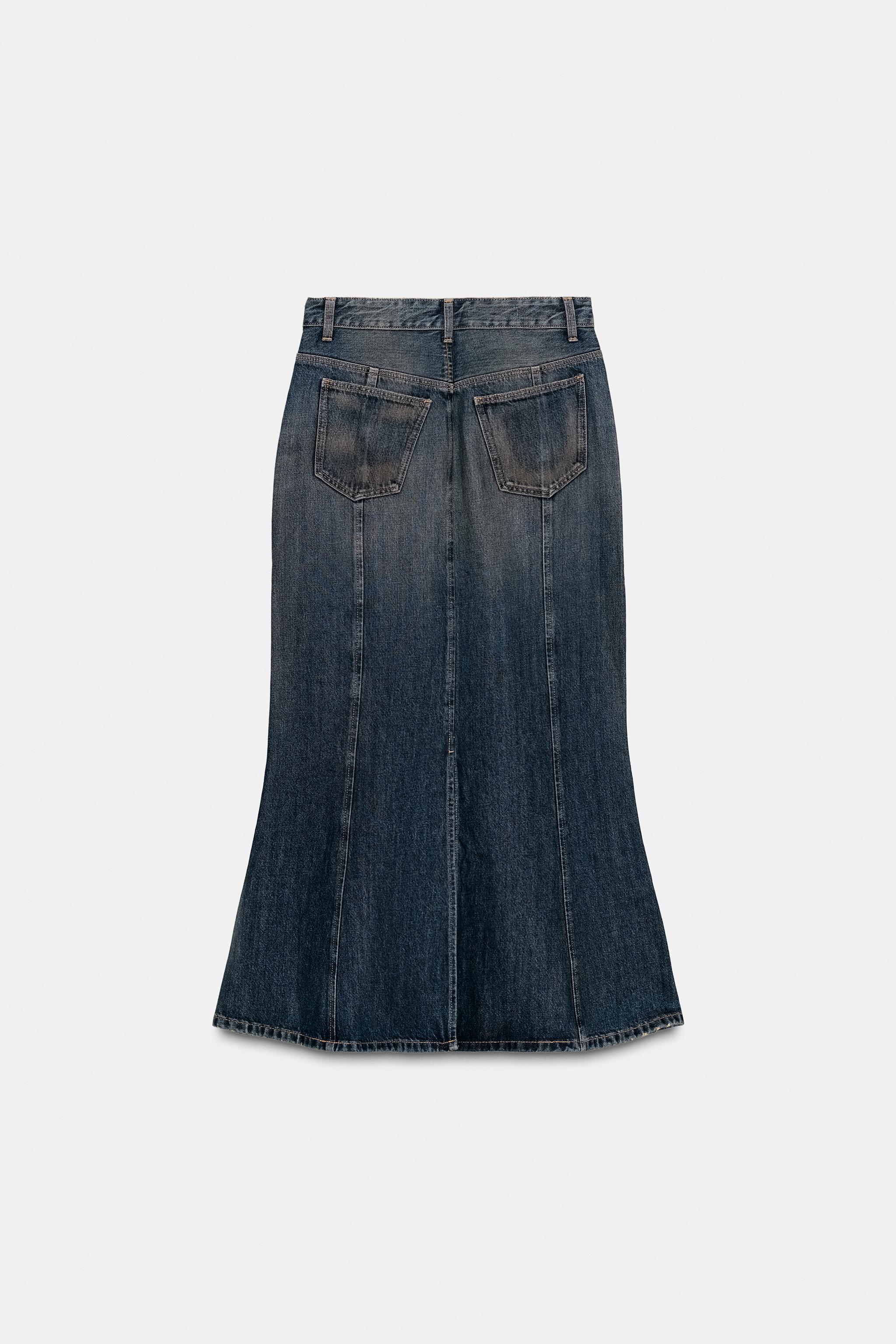 TRF ユーズド加工デニムミディスカート - ブルー | ZARA Japan